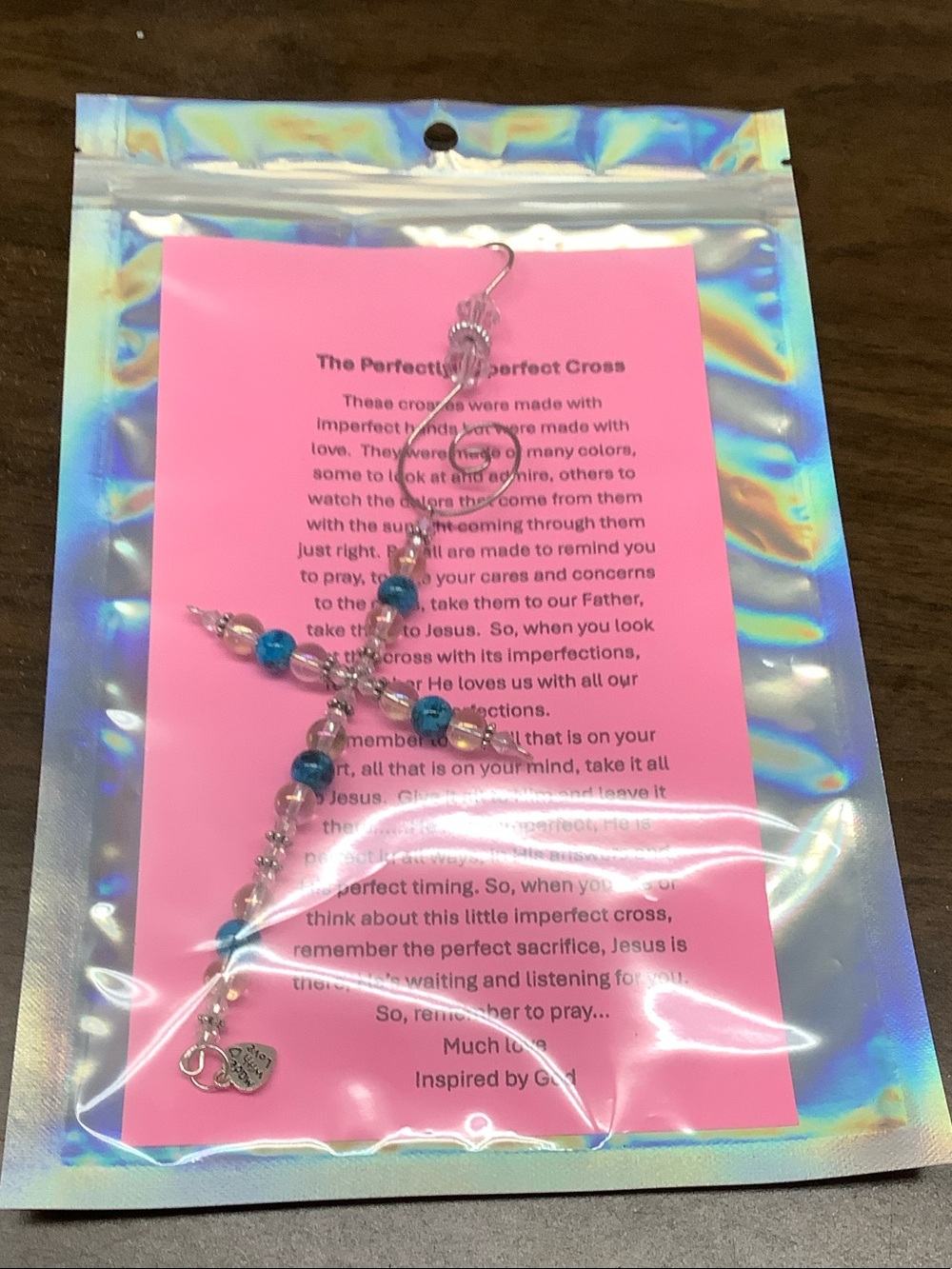 Handmade Glass Bead Cross Wall Art - Blue